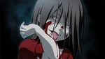 Sachiko licking blood in Episode #1; 『Seal』 that was replaced by her licking darkening in the final product