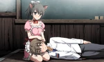 Tohko in maid outfit cleaning Satoshi's ears
