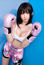 Enako in her boxing attire. She is known to have a devastating right hook and has a record of 50-0-0 against every man she has fought.