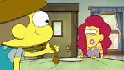 Nancy disgusted by Cricket's rat tail.