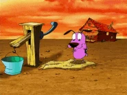 Courage finding Ramses' Slab with his Mummy depicted on it.