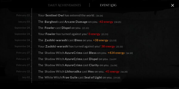 Covens event log