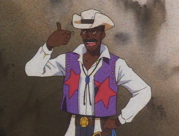 cyborg bounty hunter, in the style of cowboy bebop