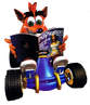 Crash leyendo la Revista Oficial de Playstation en su kart