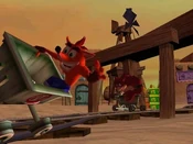 Crash ja Crunch kaivosvaunun kyydissä.