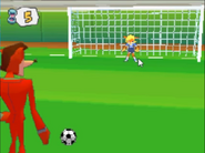 A Boom Bang girl as a goalie in Crash Goal!