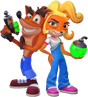 Promo render of Crash and Coco holding portal weapons