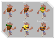 Concept art of cut backpacks for Crash, featuring one shaped like Cortex