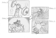 A storyboard for an early version of the intro cutscene