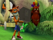 Crash Bandicoot holding a package containing the NVs