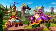 Hunter, Spyro and Gnasty Gnorc racing on Spyro Circuit