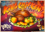 A joke promo image featuring a roasted King Chicken at Dingo's Diner for thanksgiving