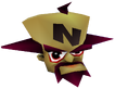 Cortex's head in the Game Over screen