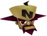 Cortex's head in the Game Over screen