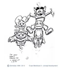 Concept art of the bandicoots with their pets