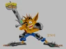 Concept art of Crash sporting armor and a sword