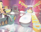 Japanese artwork of Cortex, Coco and Crash competing in Crashball