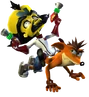 A promo image featuring Crash being ridden by Cortex