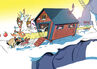 Concept art of Cortex and Crash sliding through Cortez in Slip Slide Icecapades
