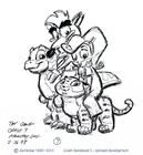Concept art of the bandicoots with their pets