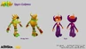 Concept art of Crash's Gnasty Gnorc skin and Coco's Ripto skin