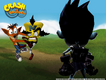 A promo image featuring Nina walking in on Cortex and Crash