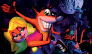 Artwork of Tawna and Crash behind Castle Cortex.