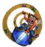 Promo render of Crash with other characters on a loop of track behind him