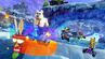 Polar being protected by Aku Aku while racing in his home track, Polar Pass, with Pura, Cortex and Dingodile