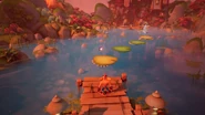 Yellow and green lilypad pouncers (alongside a normal lily pad) in Crash Bandicoot 4: It's About Time