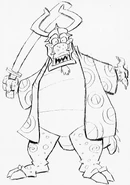 Concept art of an early version of Komodo Moe from The Crash Bandicoot Files