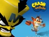 A promo image featuring Crash spinning while Cortex glares at him