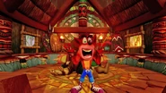Crash after defeating Papu Papu inside he hut in Crash Bandicoot N. Sane Trilogy