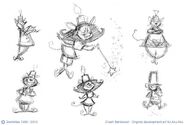 Early concept art of characters that would become Aku Aku. There would have originally been a "fairy godmother" type character in Aku Aku's role as Crash's guardian.