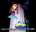 A statue of Crash in his scuba gear at Sony's booth at E3 1998