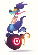 Concept art of Ripper Roo rolling on a bomb