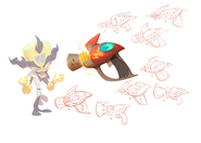 Early and final concepts of Cortex's ray gun in It's About Time