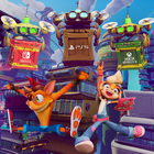 Promo image of Crash and Coco in Food Run announcing the Switch, PS5 and Xbox Series X/S versions of the game.