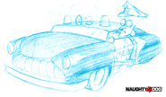 Concept art of a Police Car for Warped, featuring a cut police officer Lab Assistant
