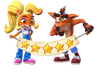 Promo render of Crash and Coco holding a 5 star banner