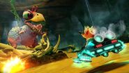 Mad Scientist Crash and a giant T-Rex Chicken
