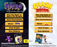 Ads for Crash of the Titans and The Legend of Spyro: The Eternal Night on a now-defunct flash game