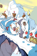 Concept art of Crash and Cortex rollerbrawling in a snowball in Slip-Slide Icecapades.