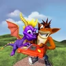 Crash and Spyro playing a handheld device