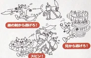 Illustration of Crash fighting the Komodo Brothers from the Japanese strategy guide