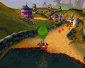 A frog kissing Crash Bandicoot in Toad Village