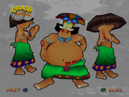 Promotional artwork of tribesmen and Papu Papu in Twinsanity.