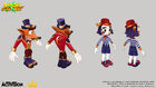 Concept art of Crash's Ringmaster skin and Coco's Mime skin