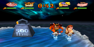 A Weight falling on a player in Crash Bash
