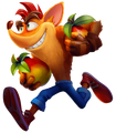 Promotional artwork of Crash carrying Wumpa Fruit.